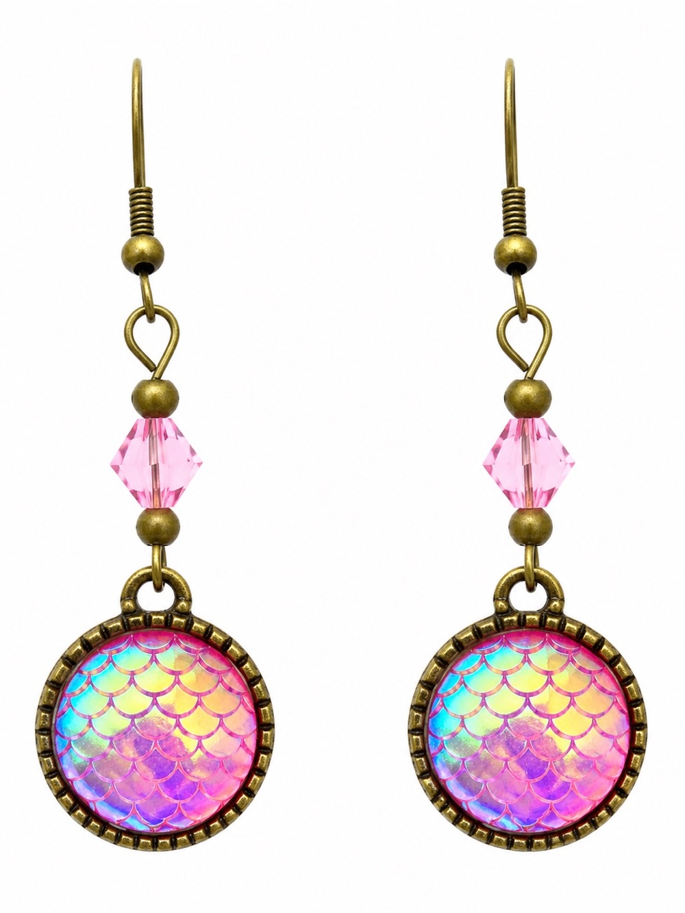 Iridescent Pink Mermaid Dangle Earrings